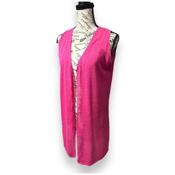 ZARA Pink Linen Knit Sleeveless Cardigan Sweater Top Boho Festival Barbiecore S - Picture 5 of 11